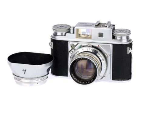 A Voigtlander Prominent II Rangefinder Camera,with Voigtlander Nokton f/1.5 50mm lens, body, F-G, shutter mechanism working b