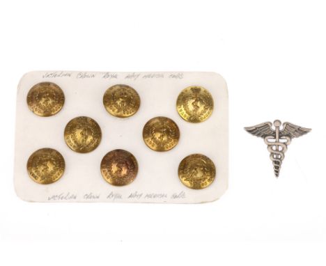Medical Interest, Military Buttons,a set of eight 19th century Royal army Medical Corps brass buttons, by Hawkes &amp; Co, Pi