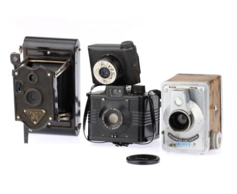 A Selection of Bakelite Other Camerascomprising a Purma Special bakelite camera, a Purma Plus metal camera, a Focal Press Pur