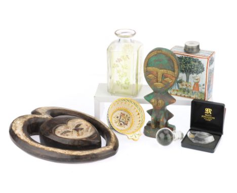 Decorative Items, Paperweight, Absinthe Decanter, Dutch Tea Caddy etc,paperweight by Mats Jonasson, glass decanter with paint
