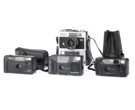 A Mixed Selection of 35mm Compact Cameras,to include a Ricoh 500 G, body G, shutter working, RF patch clear, some haze to vie