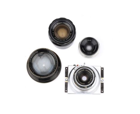 A Mixed Selection of Various Lensescomprising a Carl Zeiss Jena Tessar f/4.5 18cm lens, 1918, serial no. 319814, a Nippon Kog