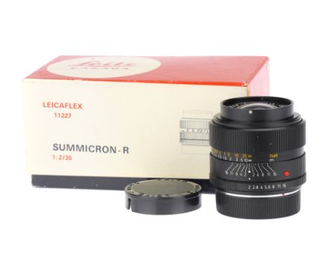 A Leitz Canada Summicron-R f/2 35mm Lens1970, black, 2-cam, body G-VG, elements F, moderate fungus, slight haze, with maker's