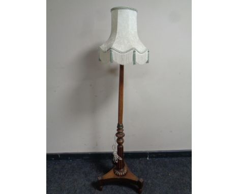 A Regency (and later) brass inlaid mahogany pole screen stand converted to a standard lamp 