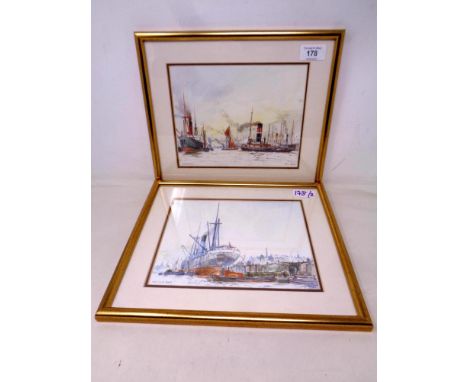 After Peter Knox (b. 1942) : Steamers, reproduction in colours, 17 cm x 22 cm, together with the companion piece "The Lock Ga