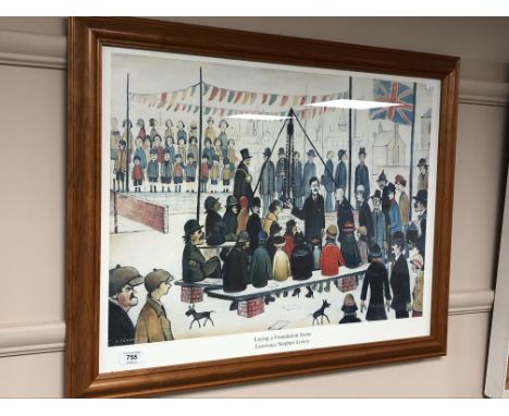 After L S Lowry, Laying a Foundation Stone, colour print, 62cm by 48cm