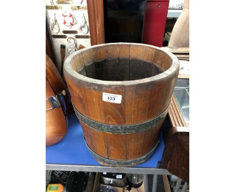 An oak coopered barrel planter, height 30 cm 