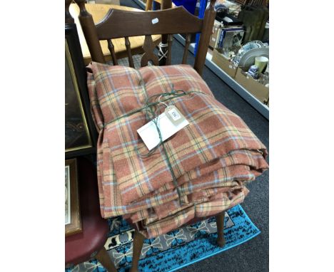 Four pairs of Isle Mill fully-lined pure wool tartan curtains : First pair each curtain being 157 cm wide and 193 cm drop, se
