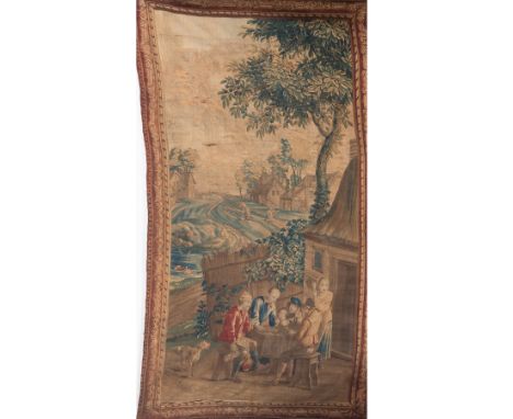 17th century French tapestry called "Verdure", Aubusson manufacture, late 17th century. Hand embroidery. Where we observe fiv