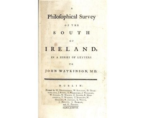 [Wilkinson] A Philosophical Survey of the South of Ireland, in a Series of Letters to John Watkinson. 8vo D. 1778. First Edn.