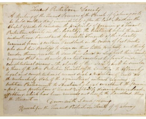 Oppressive Landlords - Galmoy fights back!

Co. Kilkenny Tenants Right: An original manuscript page mounted on board. A procl