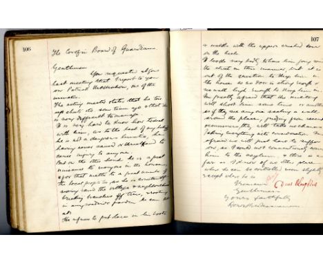 Co. Clare: MASTER'S JOURNAL, manuscript, of the Corofin Board of Guardians, 1909-23, circa 130 numbered  pages in a stoutly b