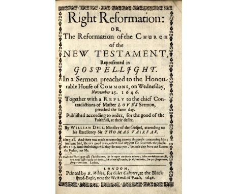 English Civil War Pamphlets: 1. Dell (Wm.) The Building and Glory of The truely Christian and Spirituall Church sm. 4to L. 16