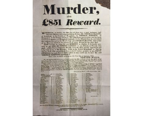 A Rare Broadside 'Wanted' Poster

Co. Monaghan: 'MURDER, and  £851 Reward'.  A broadside poster,  printed by Courtney, Whitef