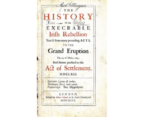 [Barlas (Ed.)] The History of the Execrable Irish Rebellion, Folio L. 1680. First, red & bl. title, lg. fold. table, recent m