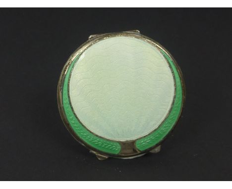 Silver circular green enamel compact of Art Deco style, Birmingham 1921.