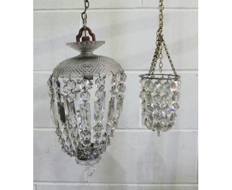 Small cut glass chandelier and another. (2)