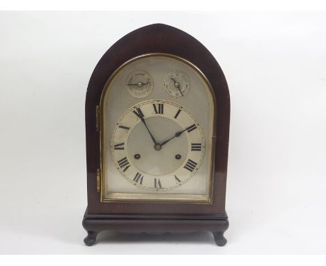 H.A.C eight day bracket clock. the silvered dial showing chime/silent, slow/fast full Westminster chimes, mahogany case. 37cm