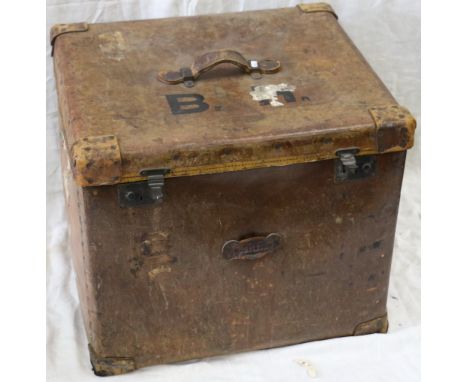 H J Cave & Sons Osilite leather trunk, initialled BH, 53cm x 53cm x 63cm.