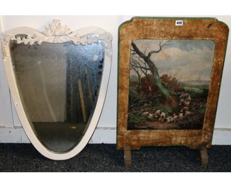 W J Shayer Hunting Scene firescreen and a white painted wall mirror.