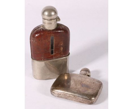 Victorian silver spirit hip flask bearing inscribed signature to the body, gilded to the interior, London 1884, 87g and a cro