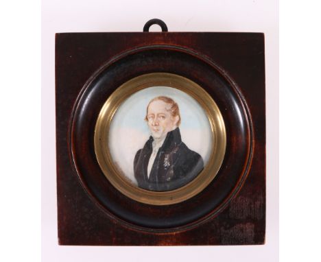 GURKMAN Bust length portrait miniature of decorated gentleman Signed and dated 1799, watercolour on sheet ivory, 6.5cm dia, f