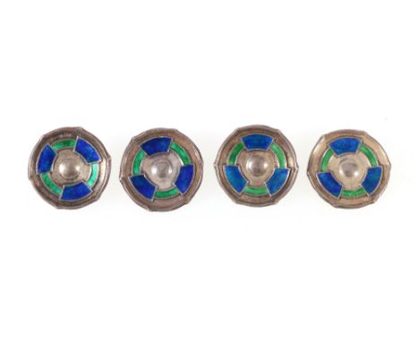 Set of four silver and enamel Cymric target buttons, stamped L & Co., Liberty & Co.   CONDITION REPORT:  2.4cm diameter.  Min