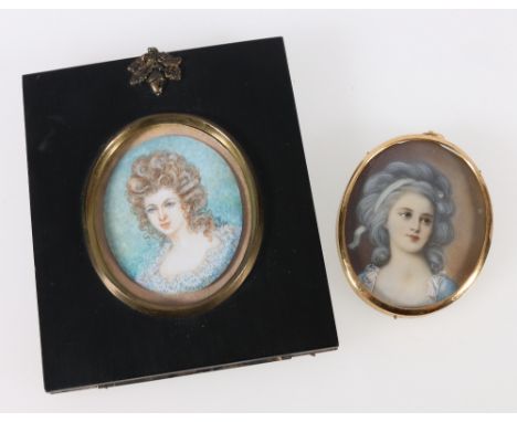 TP (BRITISH SCHOOL) Portrait of a lady Watercolour on ivory miniature 6cm x 5cm together with French miniature, indistinctly 