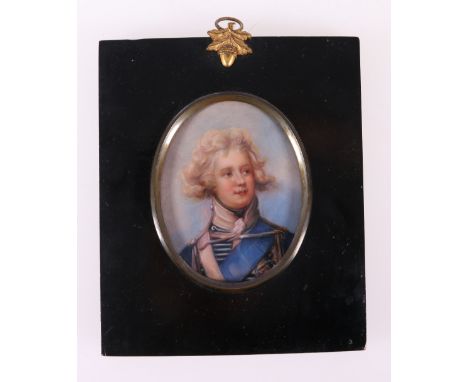 19th CENTURY SCHOOL Bust length portrait miniature of an officer Unsigned, on metal panel, 7.5cm x 9cm, framed 