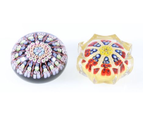 Two 20th century Art Glass paperweights both millefiori, one perhaps St Louis, 7cm and 8cm.