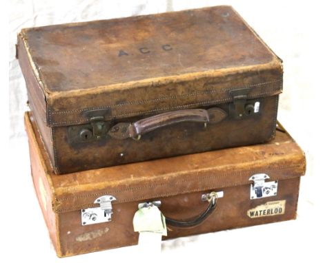 Two vintage leather cases, one initialled ACC, 52cm.