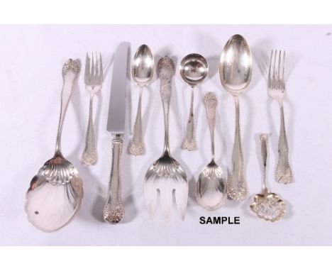 Part suite of sterling silver flatware including servers, pickle forks, pastry forks, fish forks, teaspoons, coffee spoons, l