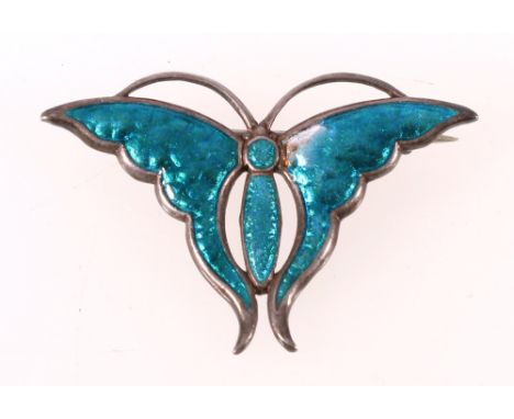 Charles Horner blue enamel butterfly brooch, Chester 1911, 2.5cm x 4cm.
