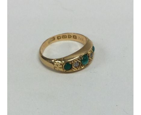 A turquoise and rose diamond five stone ring in 18 carat gold mount. Approx. 3.8 grams. Est. £100 - £150.