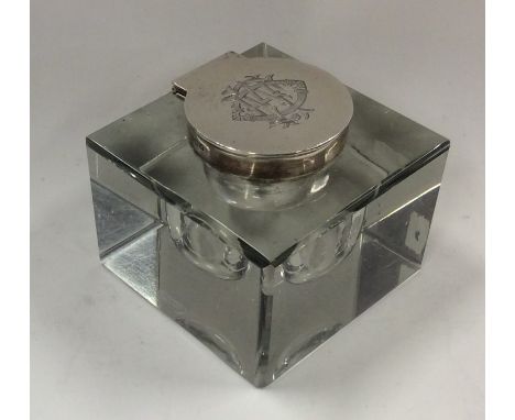 A silver and glass inkwell. Birmingham. By JD&amp;S. Est. £25 - £35.