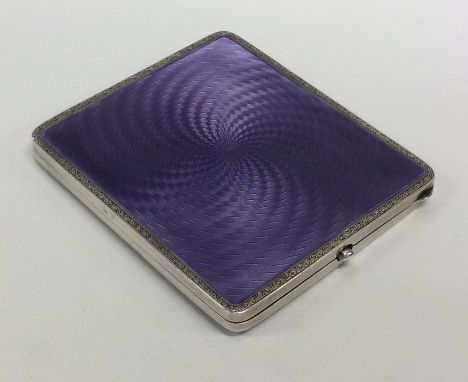 A silver and enamel cigarette case with scroll decoration. Approx. 116 grams. Est. £100 - £150.