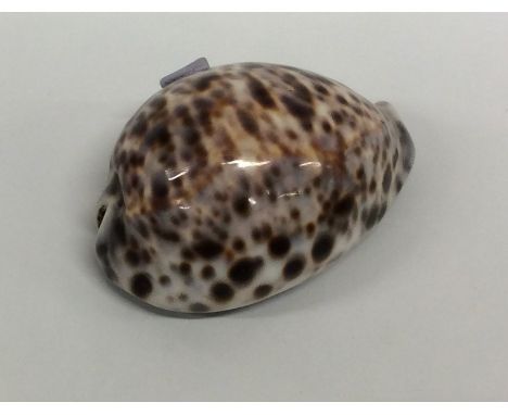 An unusual silver mounted snuff box in the form of a shell with hinged interior. Approx. 98 grams. Est. £130 - £150.