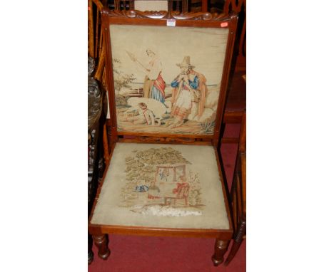 A Victorian rosewood? and tapestry upholstered pad back and seat nursing chair 