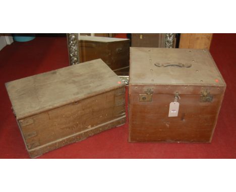 A canvas bound trunk and a painted pine trunk (2)