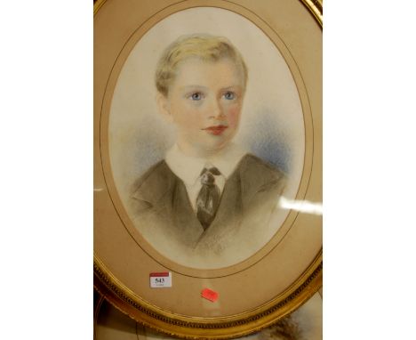 Elizabeth Manning - Pair; Head and shoulders portrait of a boy and girl, watercolours, each framed as ovals, signed and dated