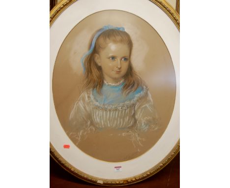 Alexander Blackley - Bust portrait of a girl, pencil and pastel, signed and dated 1871, framed as an oval, 58 x 47cm 