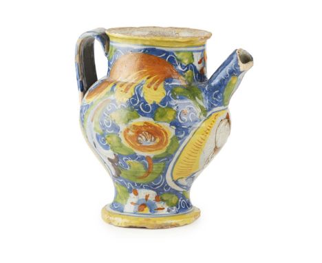 ITALIAN POLYCHROME MAIOLICA WET DRUG JAR, POSSIBLY MAESTRO DOMENICO, VENICE16TH CENTURY of typical form with short spout and 