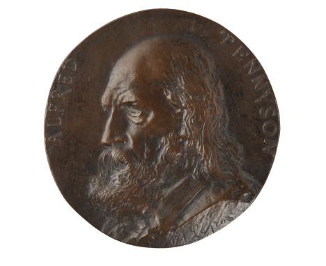 ALPHONSE LEGROS (1837-1911)BRONZE PORTRAIT MEDALLION, LORD ALFRED TENNYSON dark brown patina, in profile, with inscription AL