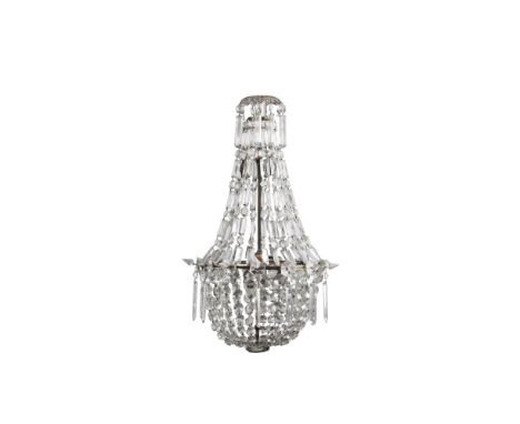 CUT GLASS BASKET CHANDELIER19TH CENTURY the corona hung with prism drops above a basket frame hung prism and crystal swags75c