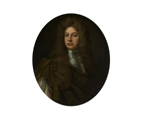 CIRCLE OF SIR JOHN MEDINAHALF-LENGTH PORTRAIT OF ADAM URQUHART WITH LACE JABOT Oil on canvas, oval76cm x 63cm (30in x 25in)Pr