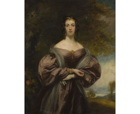 FOLLOWER OF SIR FRANCIS GRANTTHREE-QUARTER LENGTH PORTRAIT OF JESSIE DUFF HOLDING A ROSE Signed with a monogram and dated 183