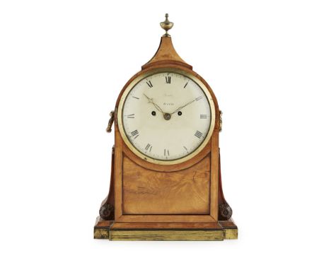 REGENCY MAHOGANY BRACKET CLOCK, EVILL, BATHEARLY 19TH CENTURY the pitched pediment surmounted by a gilt metal urn, all above 