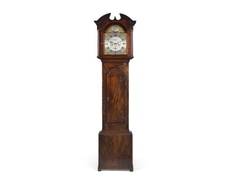 SCOTTISH GEORGE III MAHOGANY LONGCASE CLOCK, JAMES PATERSON, BANFFLATE 18TH CENTURY the broken arch pediment above a brass di