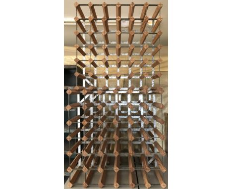 3 modern light wood and metal wine racks, each holds 36 bottles.  