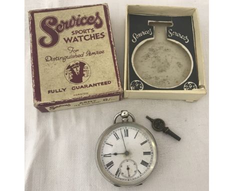An 800 silver cased pocket watch with blue steel hands and subsidiary second hand. Together with a No 8 watch key and a "Serv